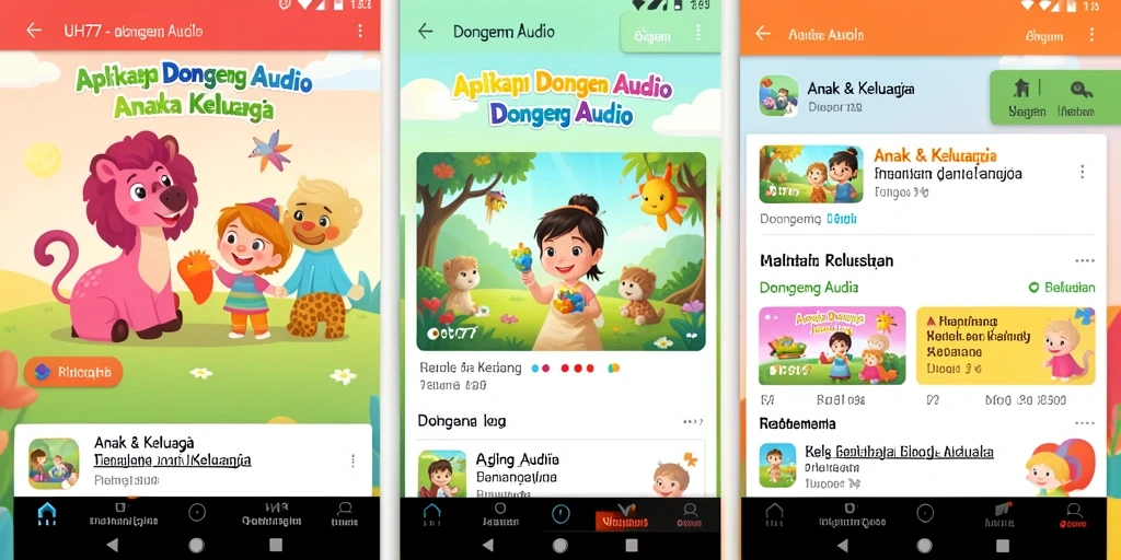 Antarmuka UH77 menampilkan berbagai pilihan dongeng audio.