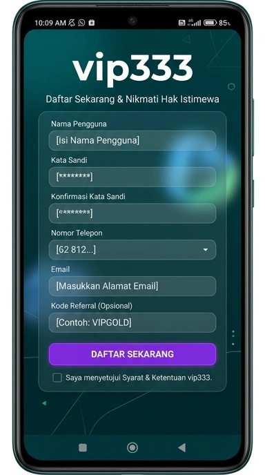Tampilan halaman daftar vip333