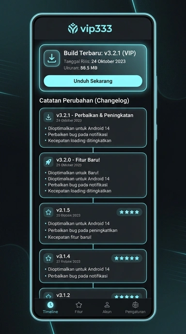 Tampilan riwayat versi vip333